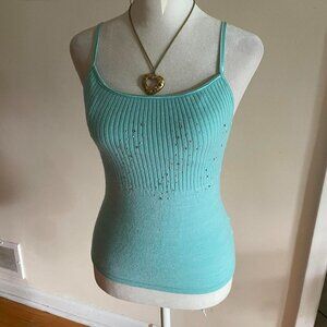 Teal Cafe Brans Rhinestone Embellished Knit Camisole